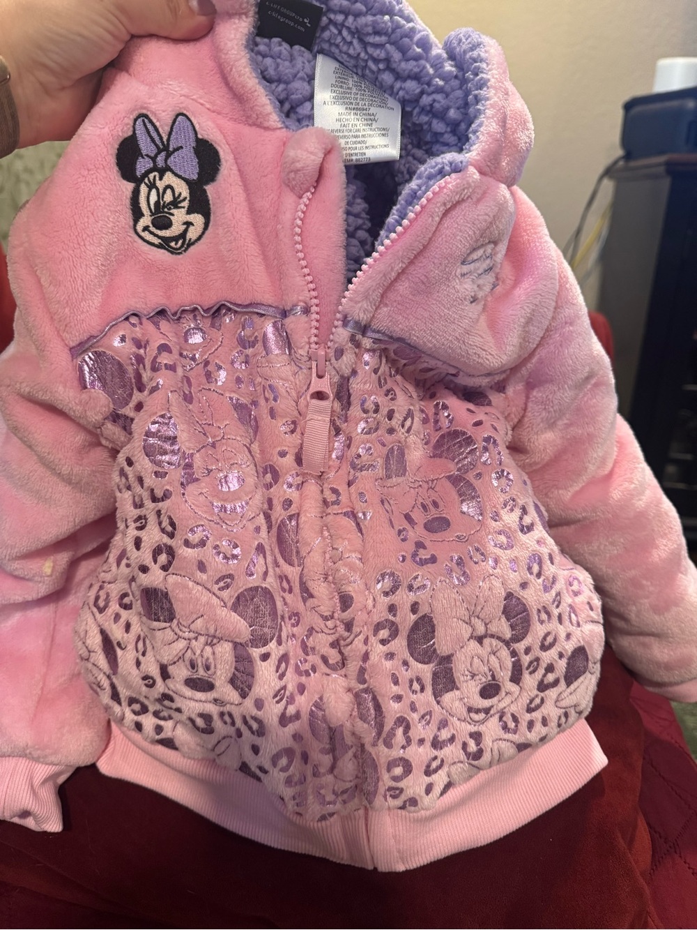 Disney Pink Minnie Mouse Sherpa-Lined Hoodie with Metallic Accents